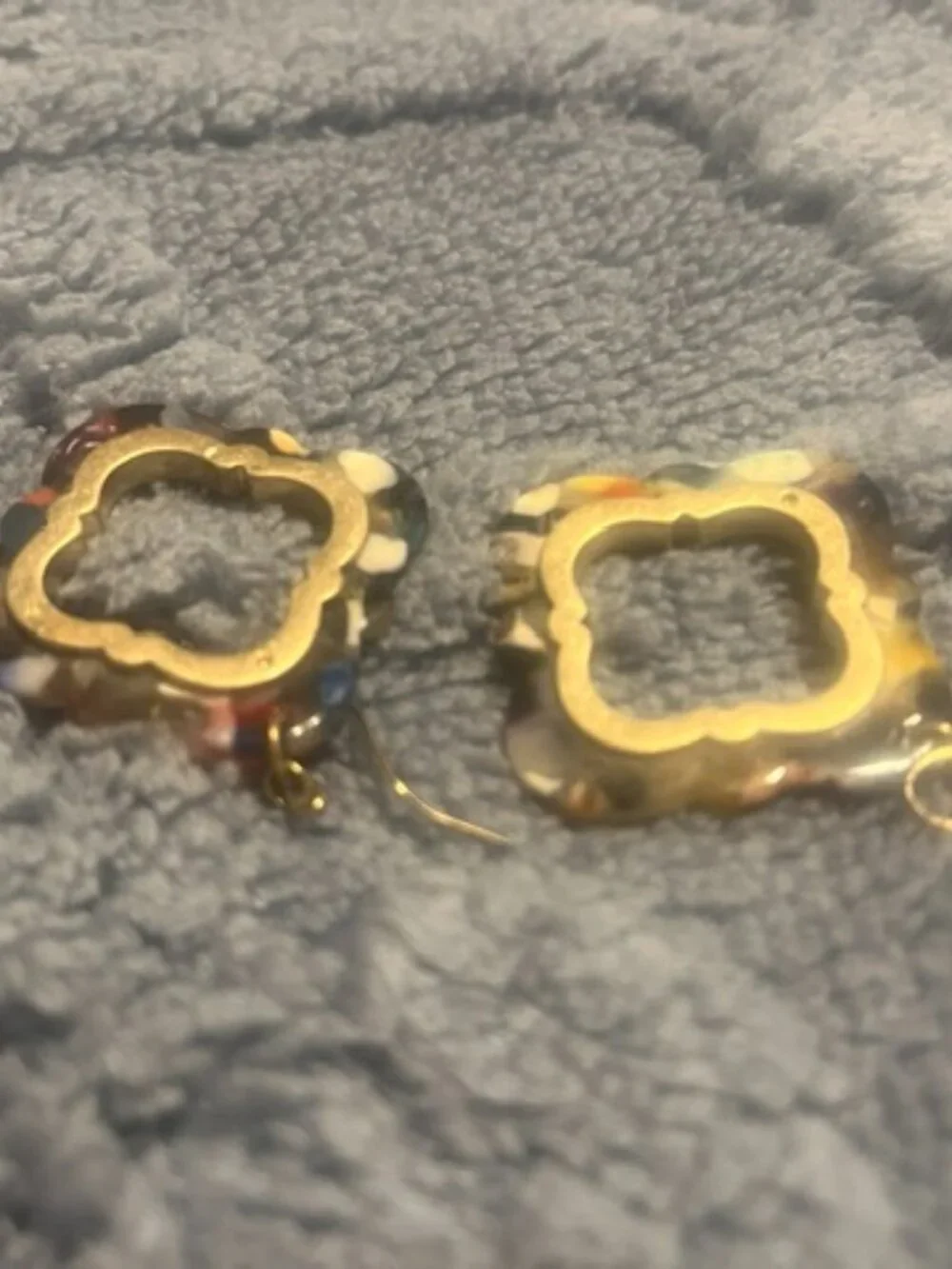 Cute Gold Tone & Multicolored Acrylic Hook Earrings